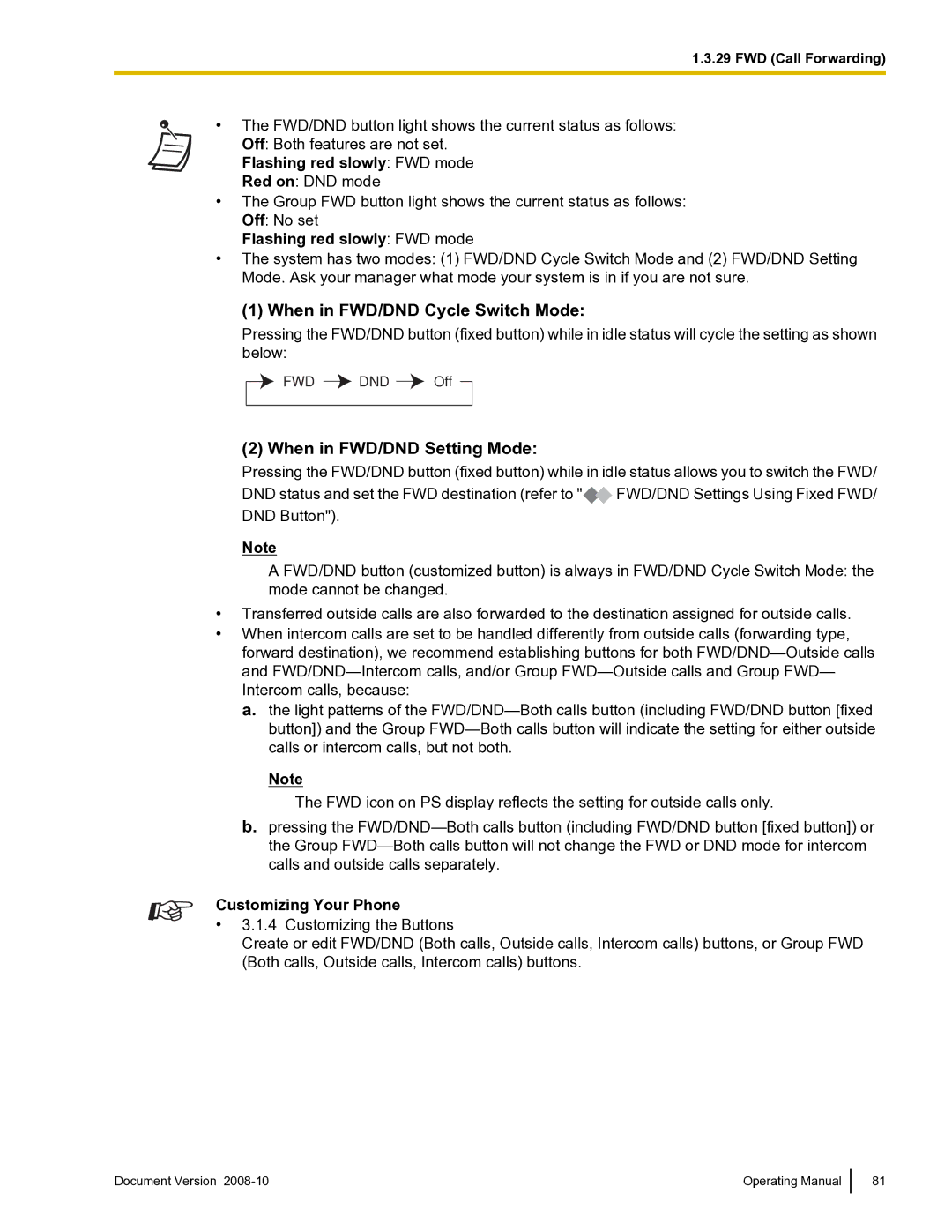 Panasonic KX-TDE600 manual Flashing red slowly FWD mode 