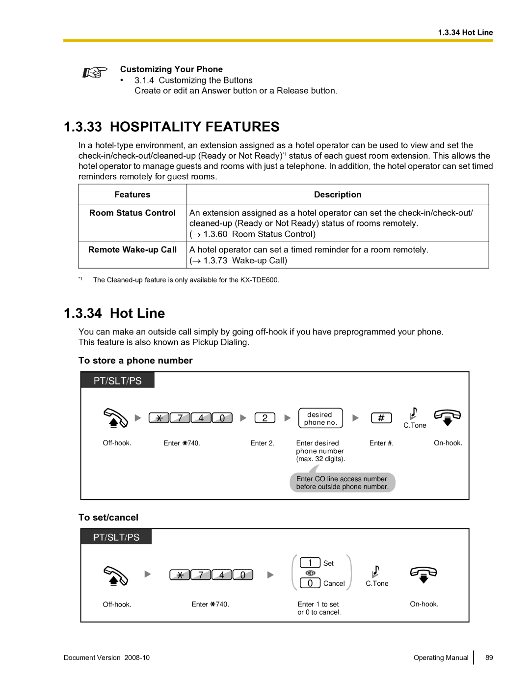 Panasonic KX-TDE600 manual Hot Line, To store a phone number, 740 