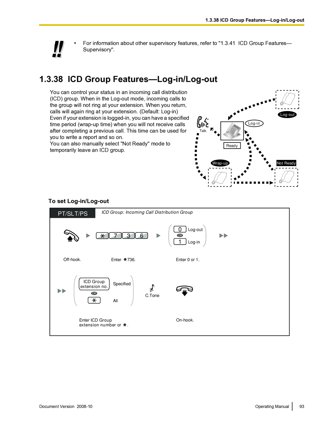 Panasonic KX-TDE600 manual ICD Group Features-Log-in/Log-out, To set Log-in/Log-out, Extension number or 