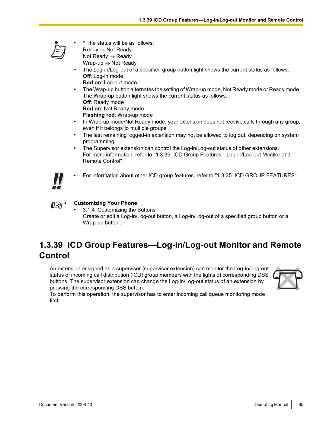 Panasonic KX-TDE600 manual ICD Group Features-Log-in/Log-out Monitor and Remote Control 