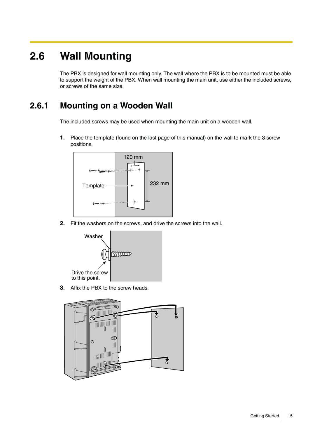 Panasonic KX-TEB308, kx-tea308 manual Wall Mounting, Mounting on a Wooden Wall 