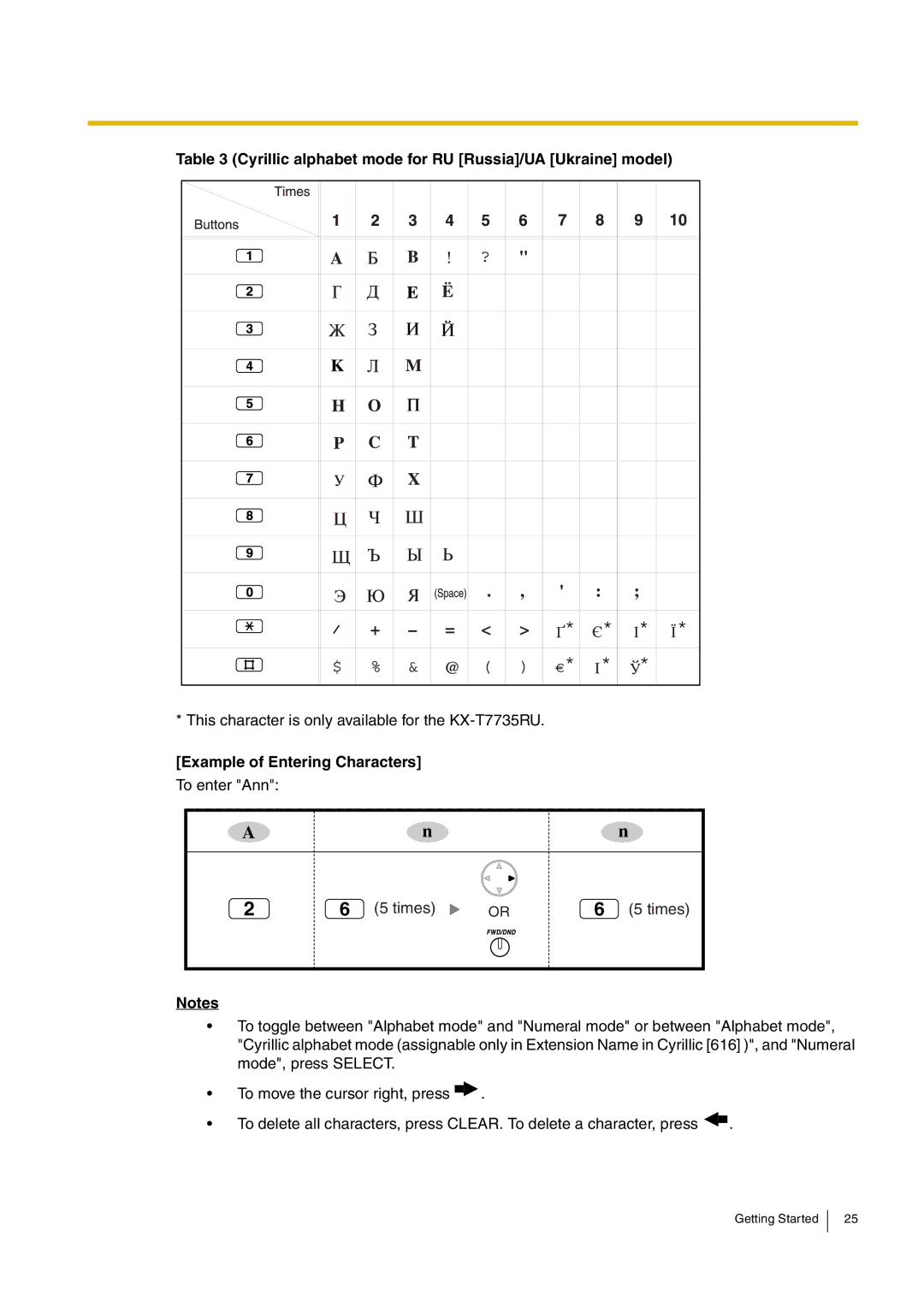 Panasonic KX-TEB308, kx-tea308 manual Cyrillic alphabet mode for RU Russia/UA Ukraine model, Example of Entering Characters 