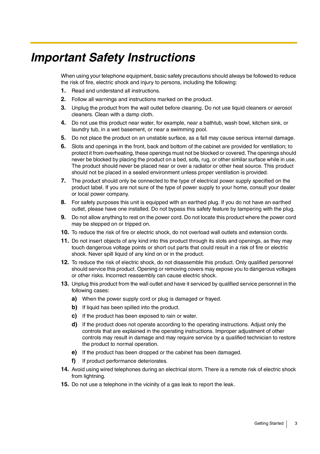 Panasonic KX-TEB308, kx-tea308 manual Important Safety Instructions 