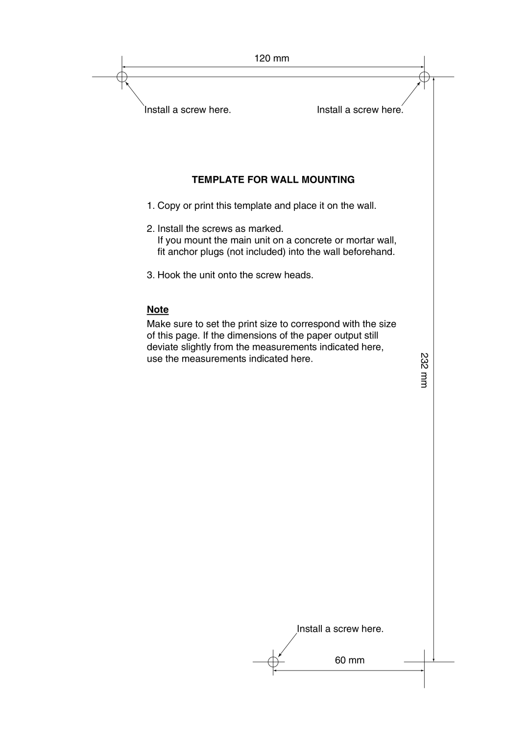 Panasonic KX-TEB308, kx-tea308 manual Template for Wall Mounting 