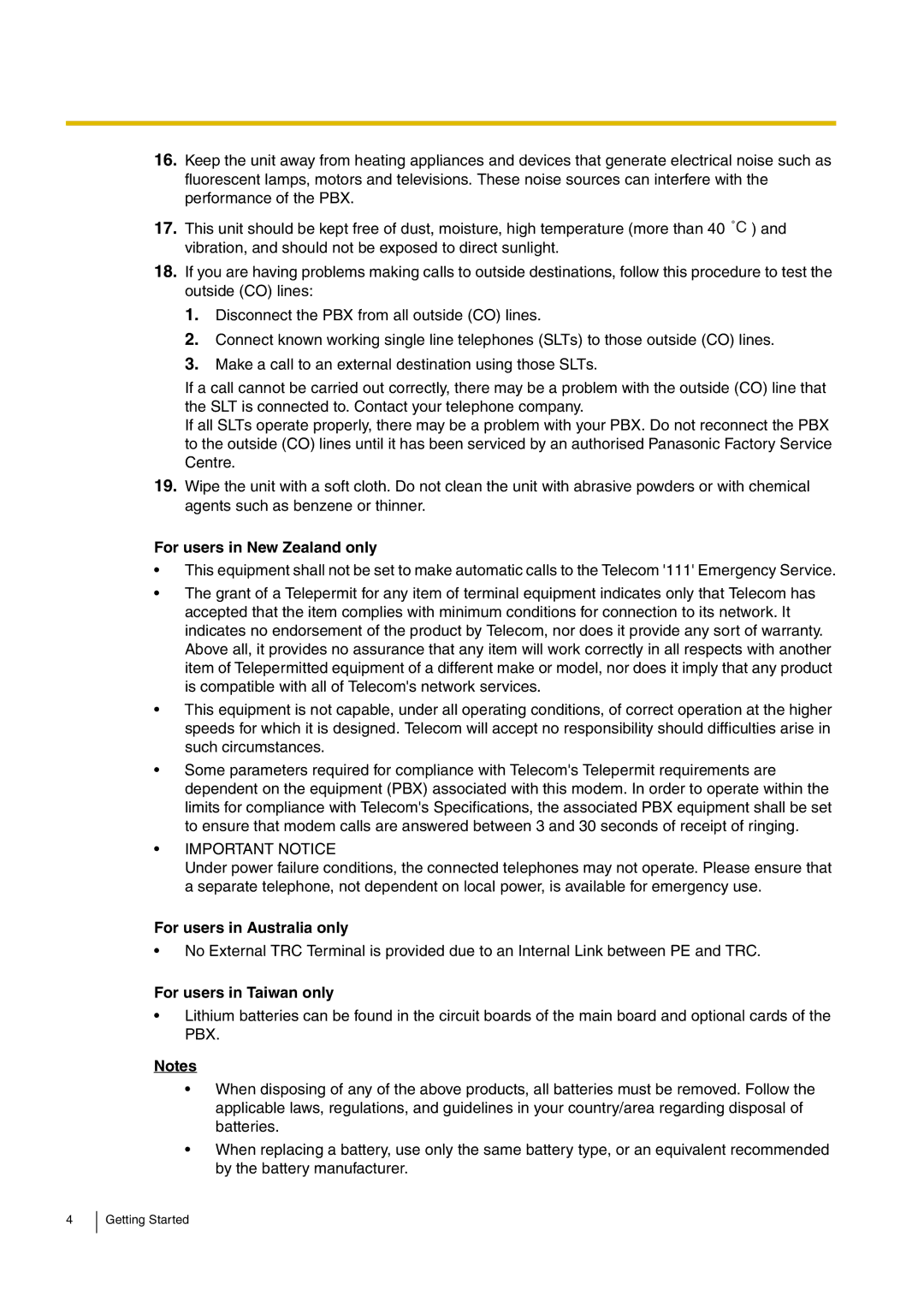 Panasonic kx-tea308, KX-TEB308 manual For users in New Zealand only, For users in Australia only, For users in Taiwan only 