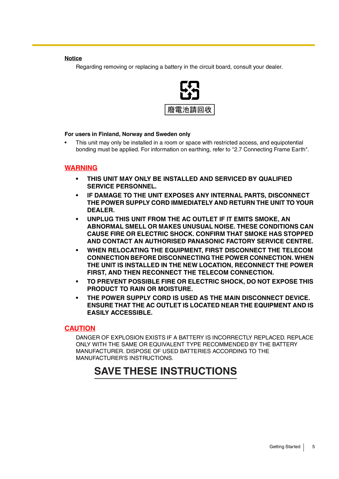 Panasonic KX-TEB308, kx-tea308 manual For users in Finland, Norway and Sweden only 