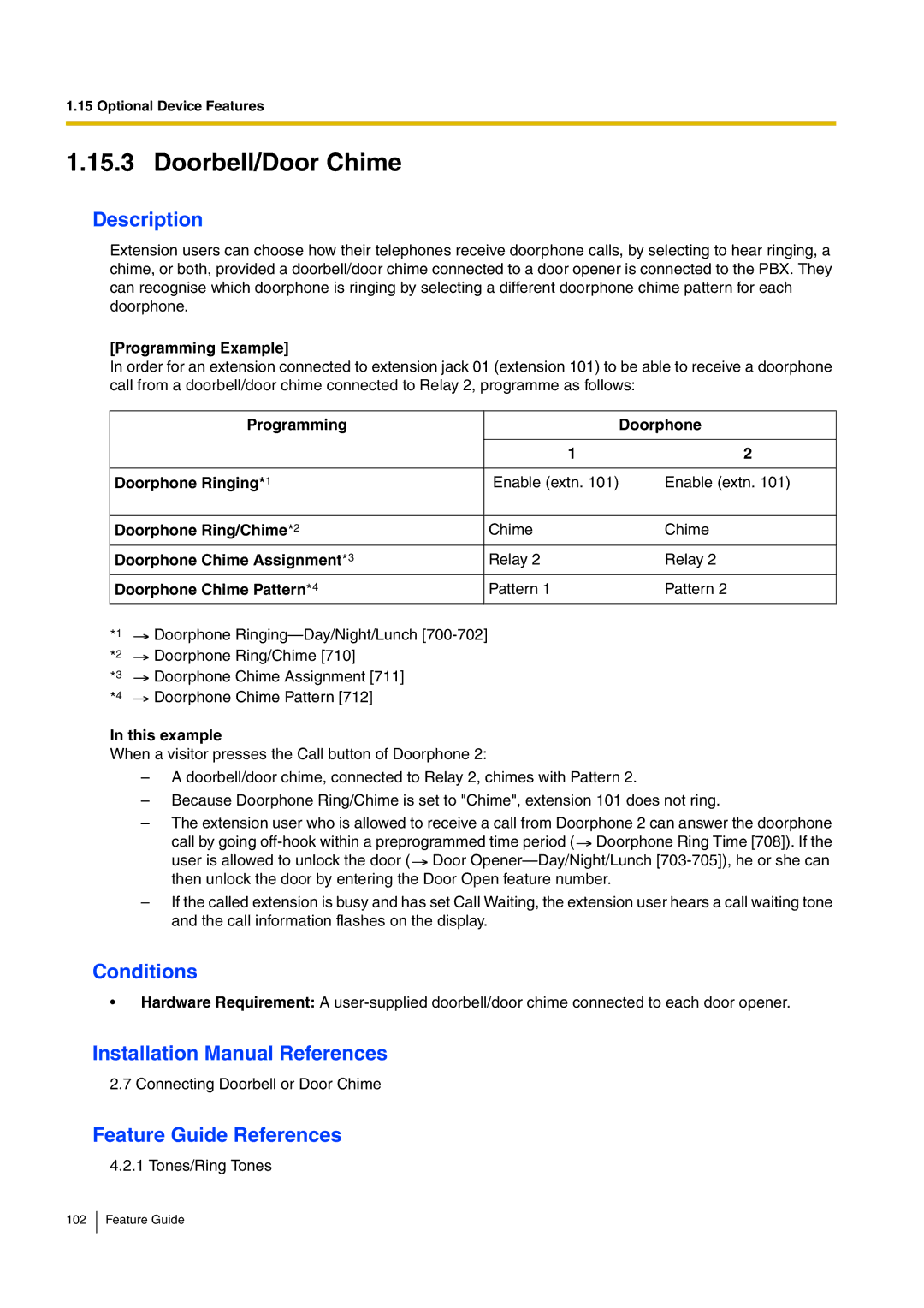 Panasonic kx-tea308 manual Doorbell/Door Chime, Programming Doorphone Doorphone Ringing, Doorphone Ring/Chime 