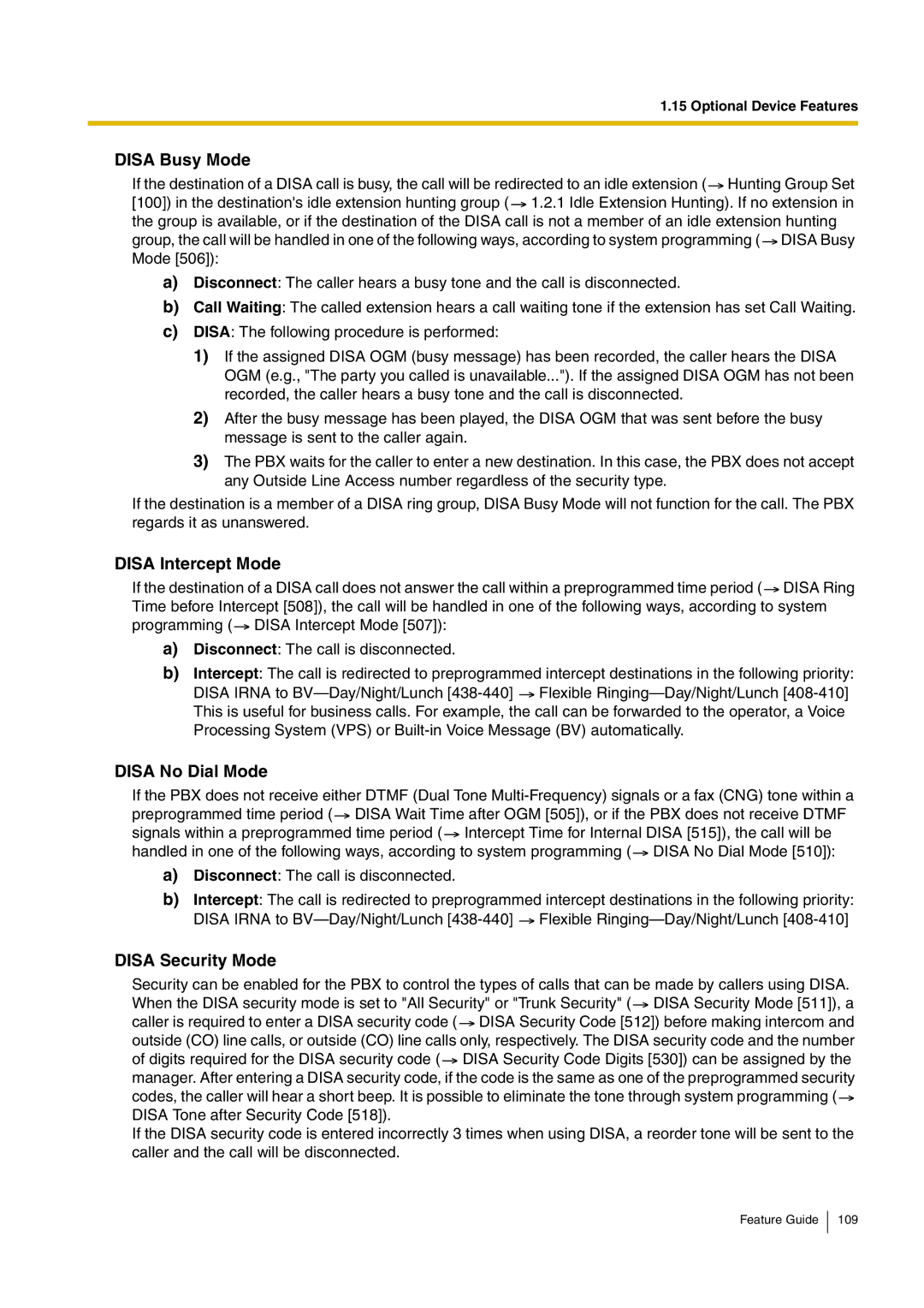 Panasonic kx-tea308 manual Disa Busy Mode, Disa Intercept Mode, Disa No Dial Mode, Disa Security Mode 