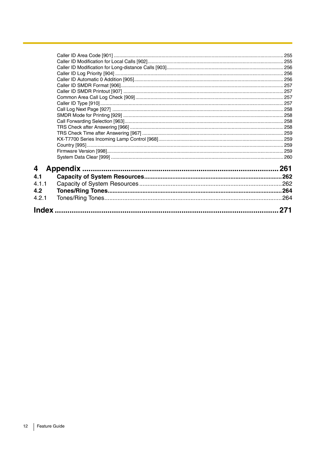 Panasonic kx-tea308 manual Capacity of System Resources 262, 264 