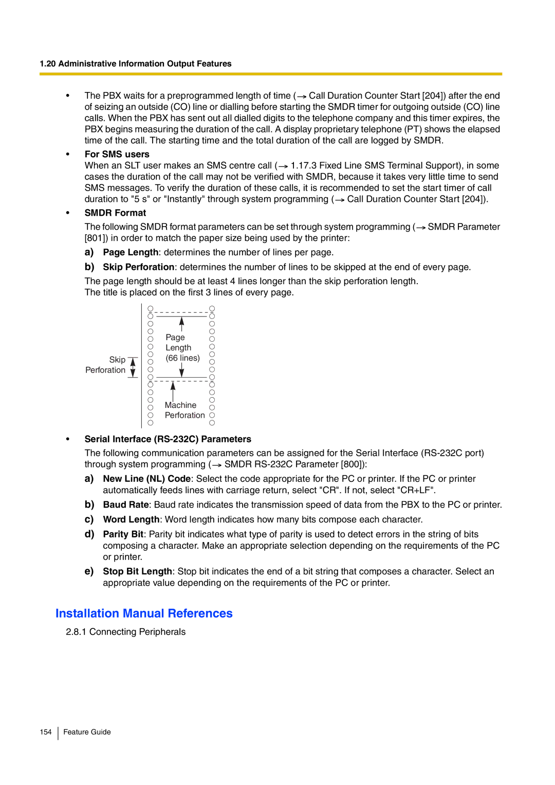 Panasonic kx-tea308 manual For SMS users, Smdr Format, Serial Interface RS-232C Parameters 