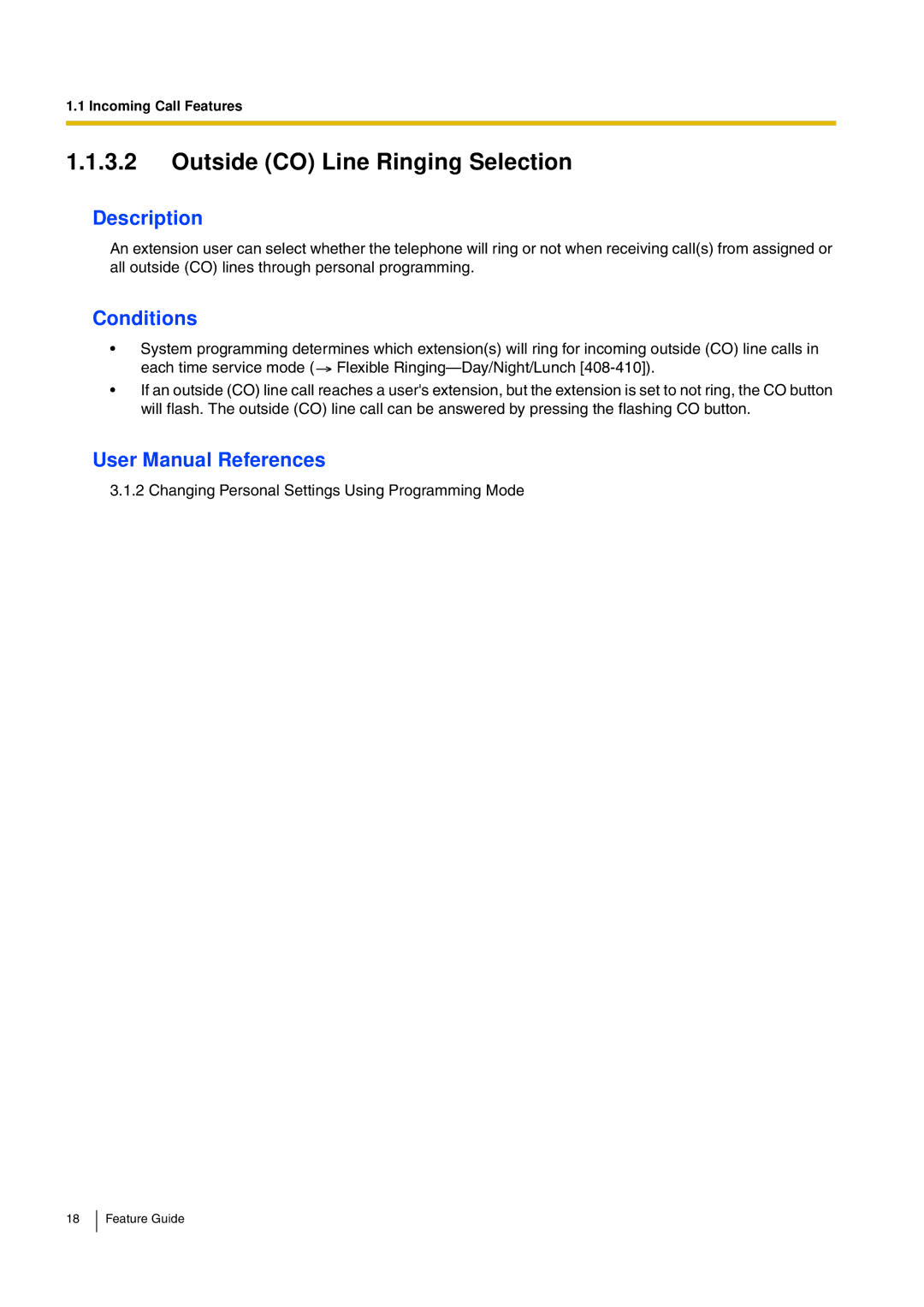 Panasonic kx-tea308 manual Outside CO Line Ringing Selection 