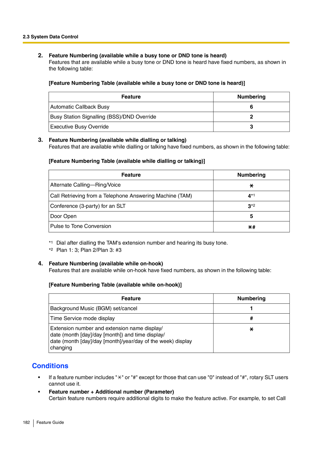 Panasonic kx-tea308 Feature Numbering Table available while dialling or talking, Feature Numbering available while on-hook 