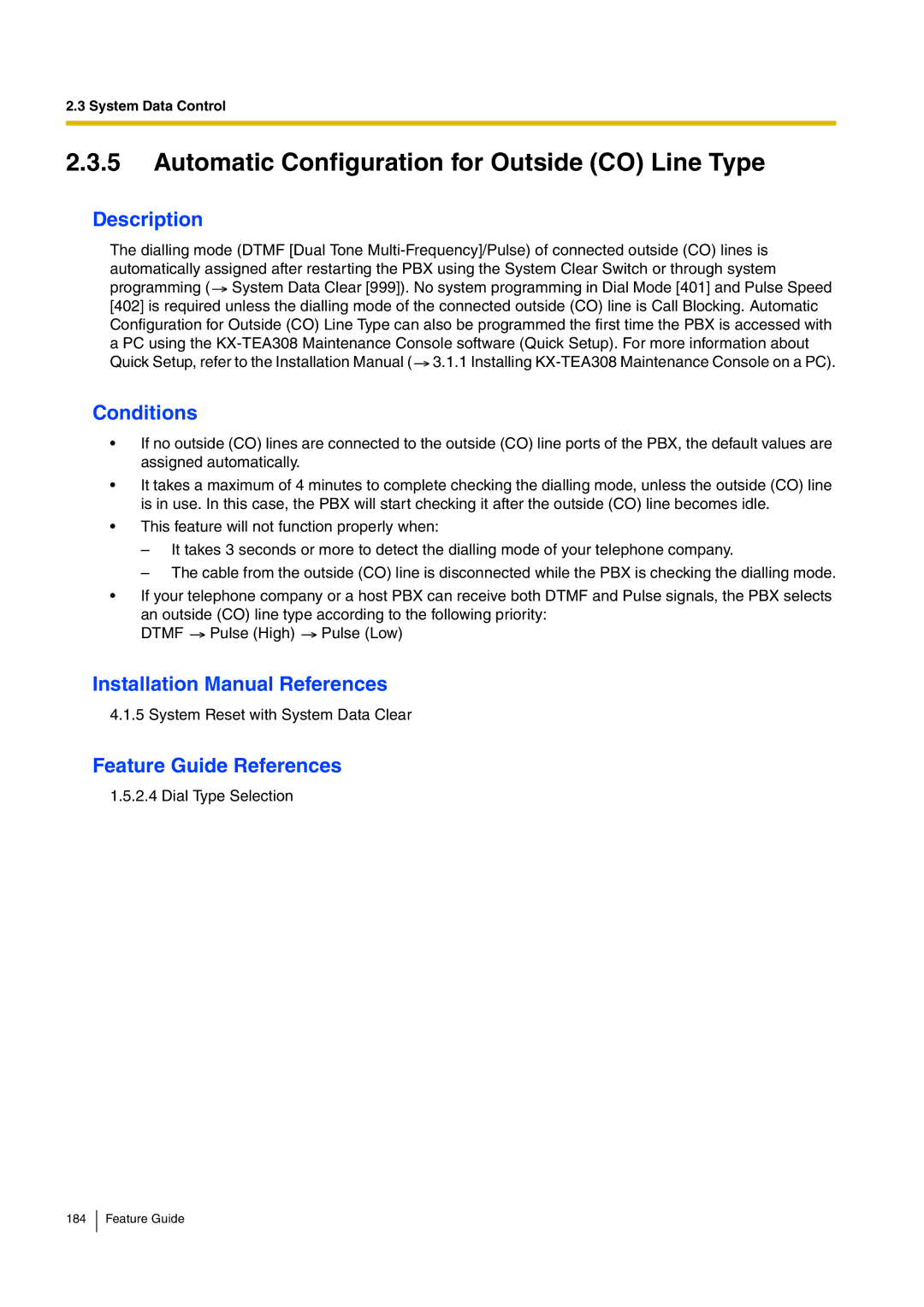 Panasonic kx-tea308 manual Automatic Configuration for Outside CO Line Type 