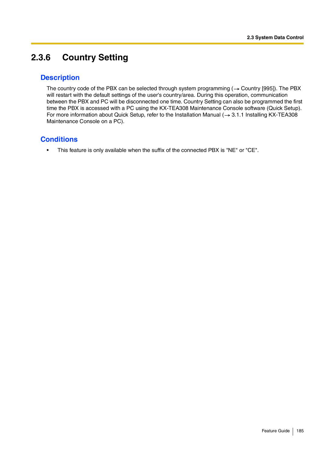 Panasonic kx-tea308 manual Country Setting 