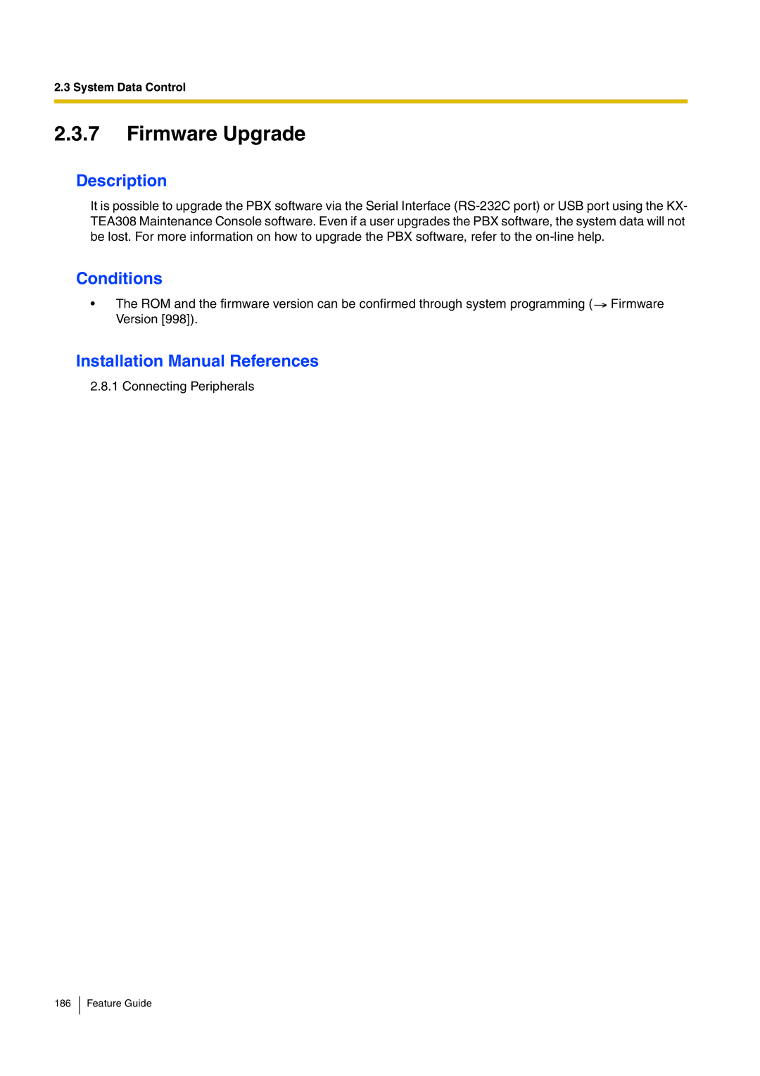 Panasonic kx-tea308 manual Firmware Upgrade 