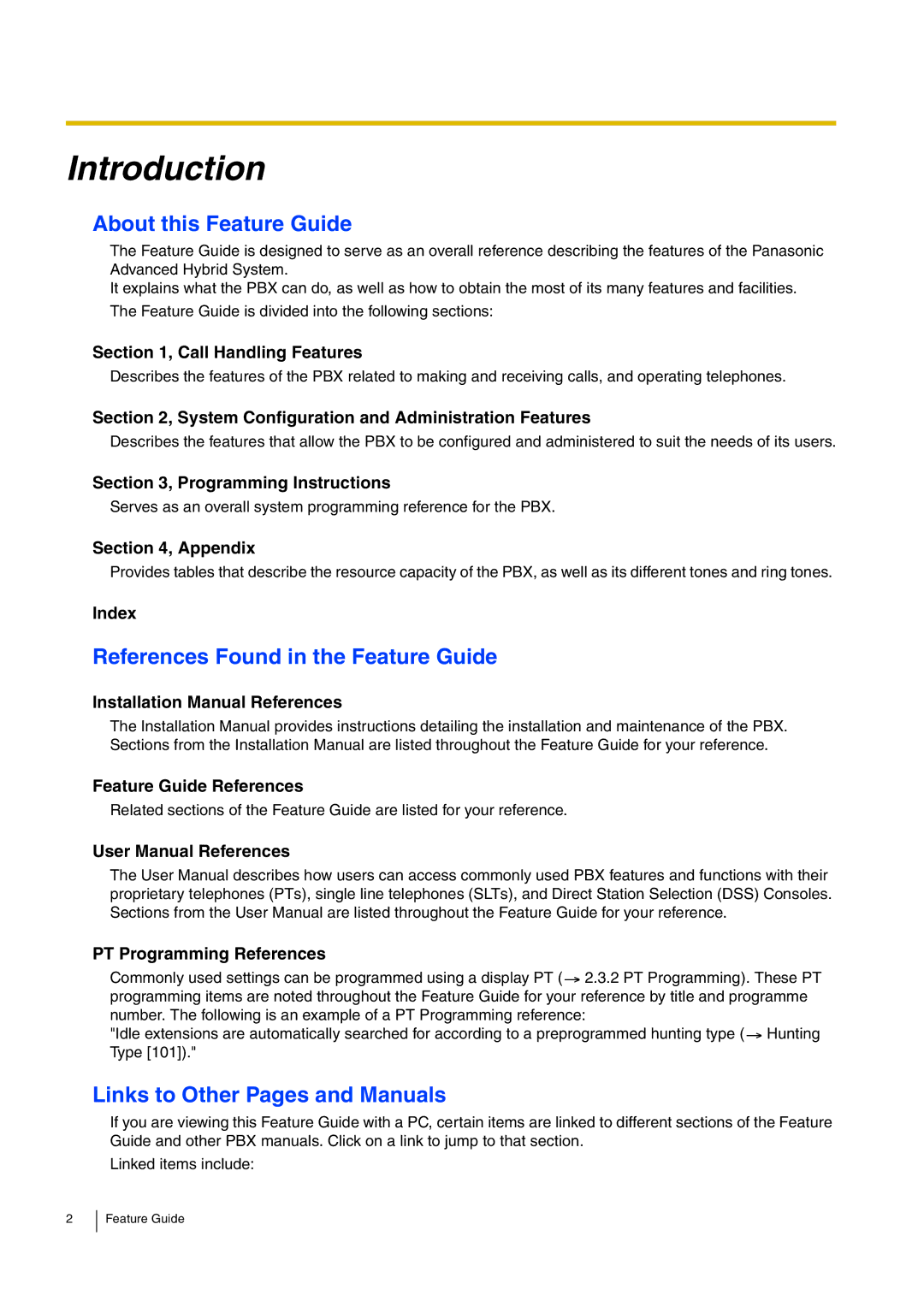 Panasonic kx-tea308 About this Feature Guide, References Found in the Feature Guide, Links to Other Pages and Manuals 