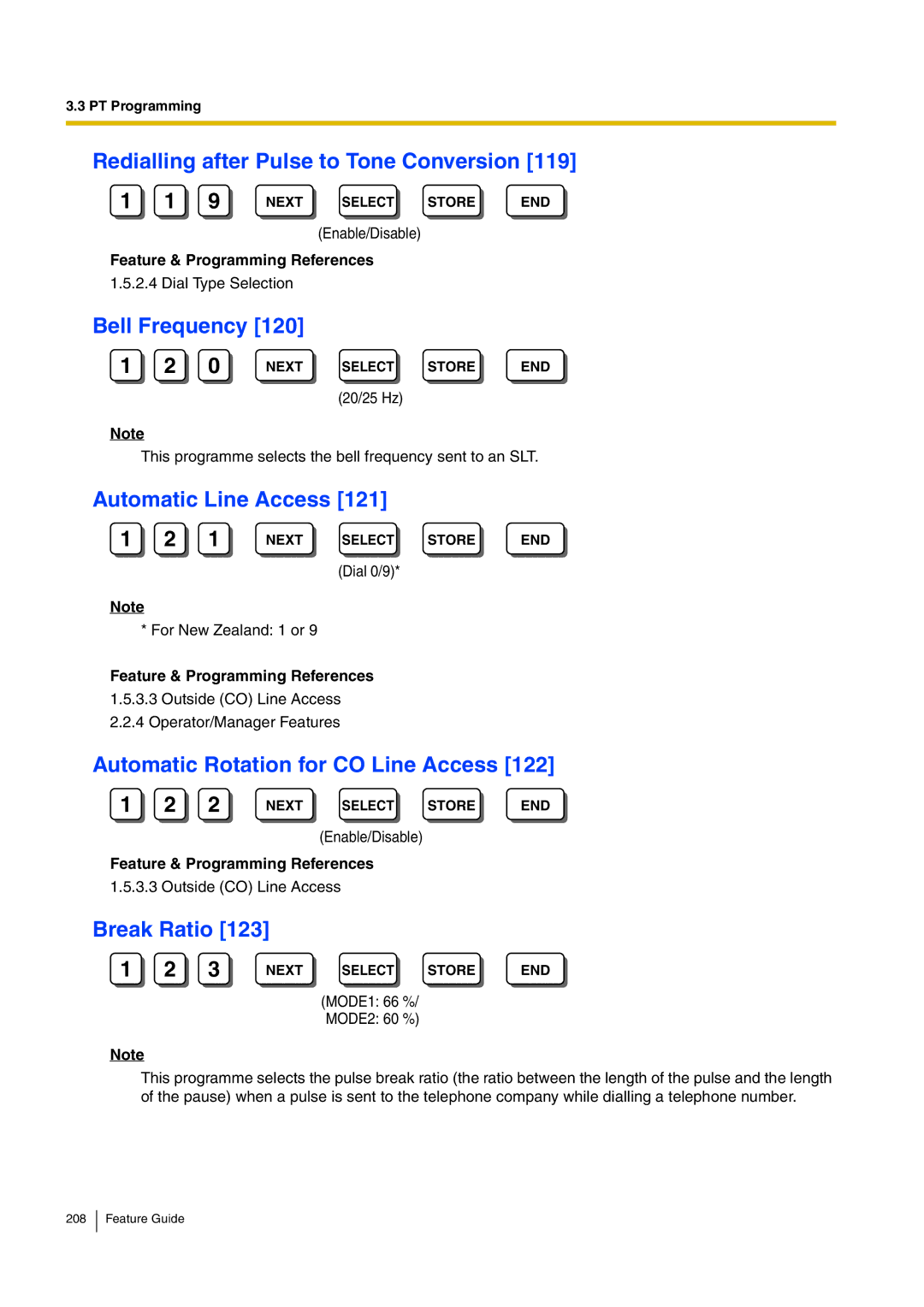 Panasonic kx-tea308 manual Redialling after Pulse to Tone Conversion, Bell Frequency, Automatic Line Access, Break Ratio 