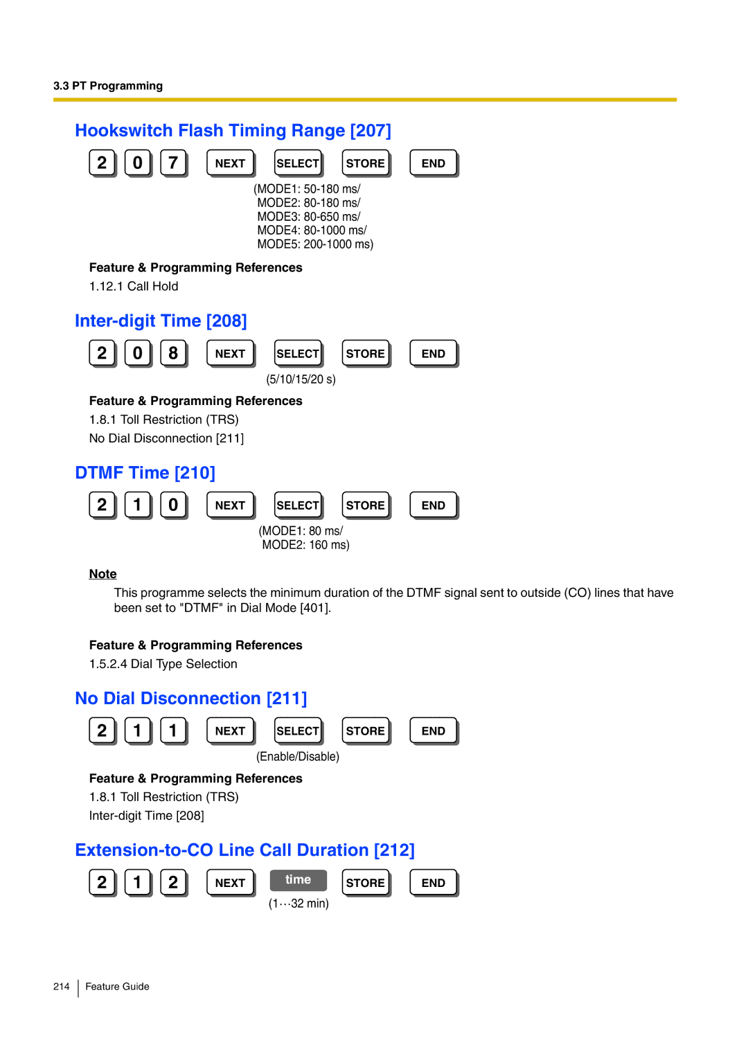 Panasonic kx-tea308 manual Hookswitch Flash Timing Range, Inter-digit Time, Dtmf Time, No Dial Disconnection 