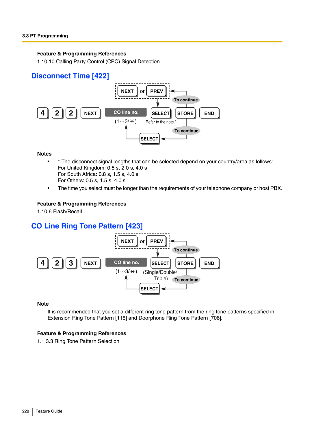 Panasonic kx-tea308 manual Disconnect Time, CO Line Ring Tone Pattern 