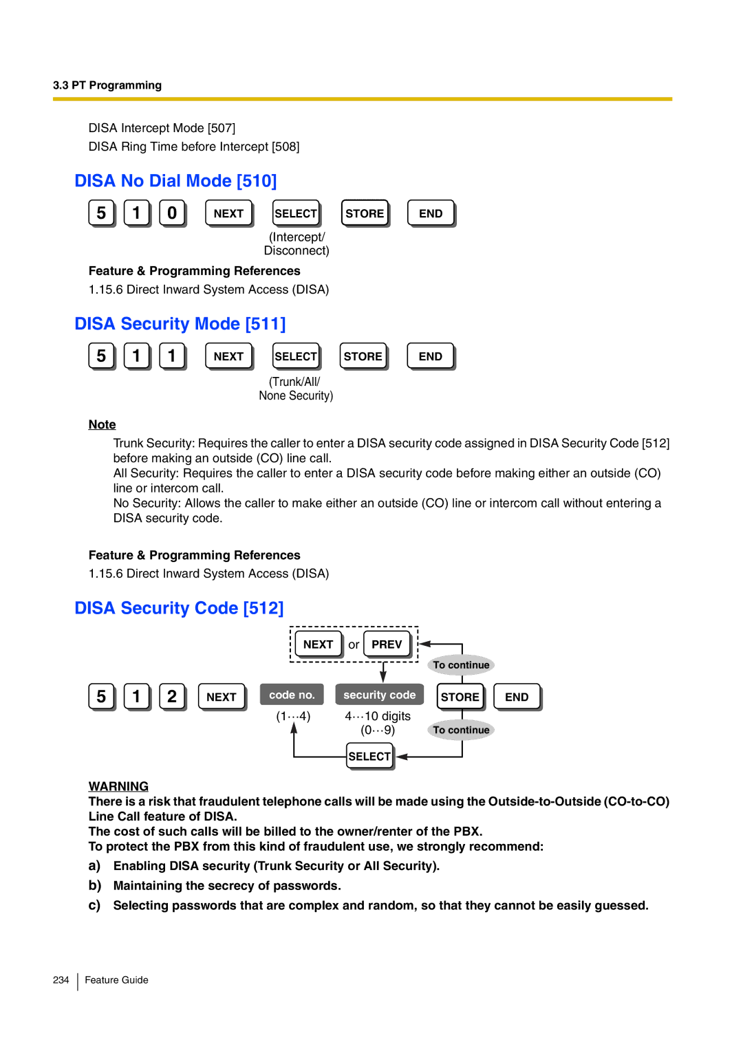 Panasonic kx-tea308 manual Disa No Dial Mode, Disa Security Mode, Disa Security Code 