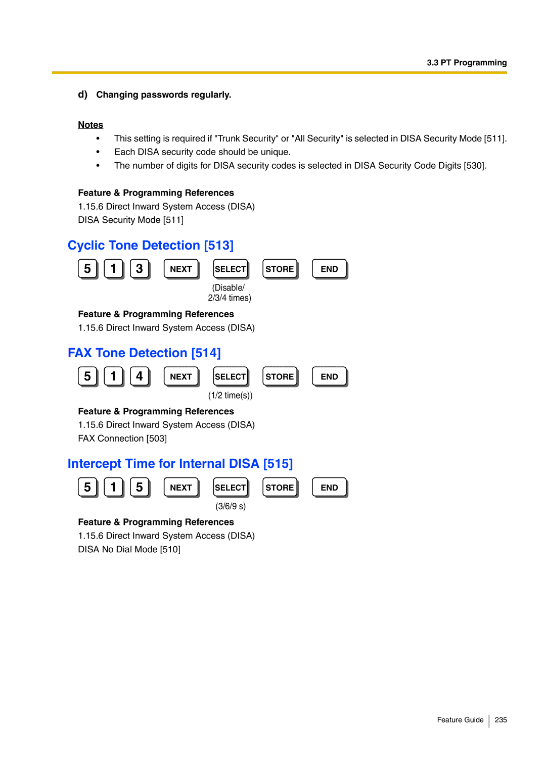 Panasonic kx-tea308 manual Cyclic Tone Detection, FAX Tone Detection, Intercept Time for Internal Disa 