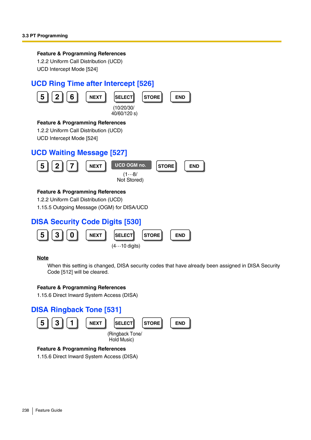 Panasonic kx-tea308 UCD Ring Time after Intercept, UCD Waiting Message, Disa Security Code Digits, Disa Ringback Tone 