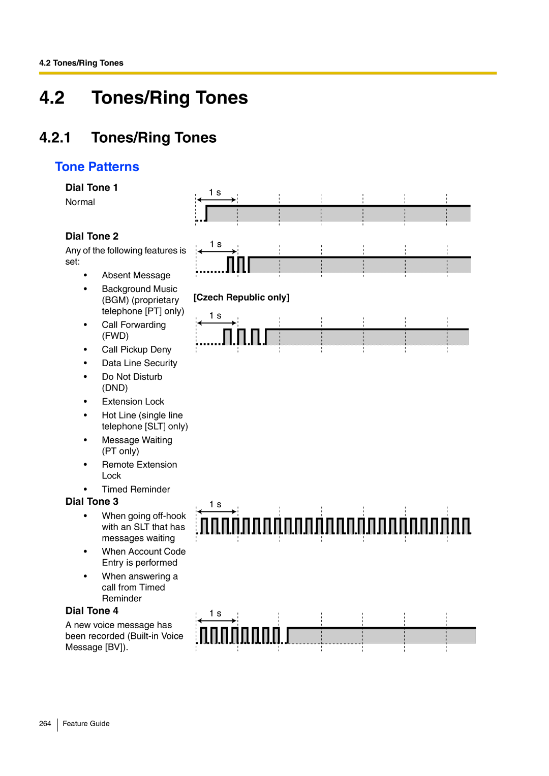 Panasonic kx-tea308 manual Tones/Ring Tones, Tone Patterns, Dial Tone, Czech Republic only 