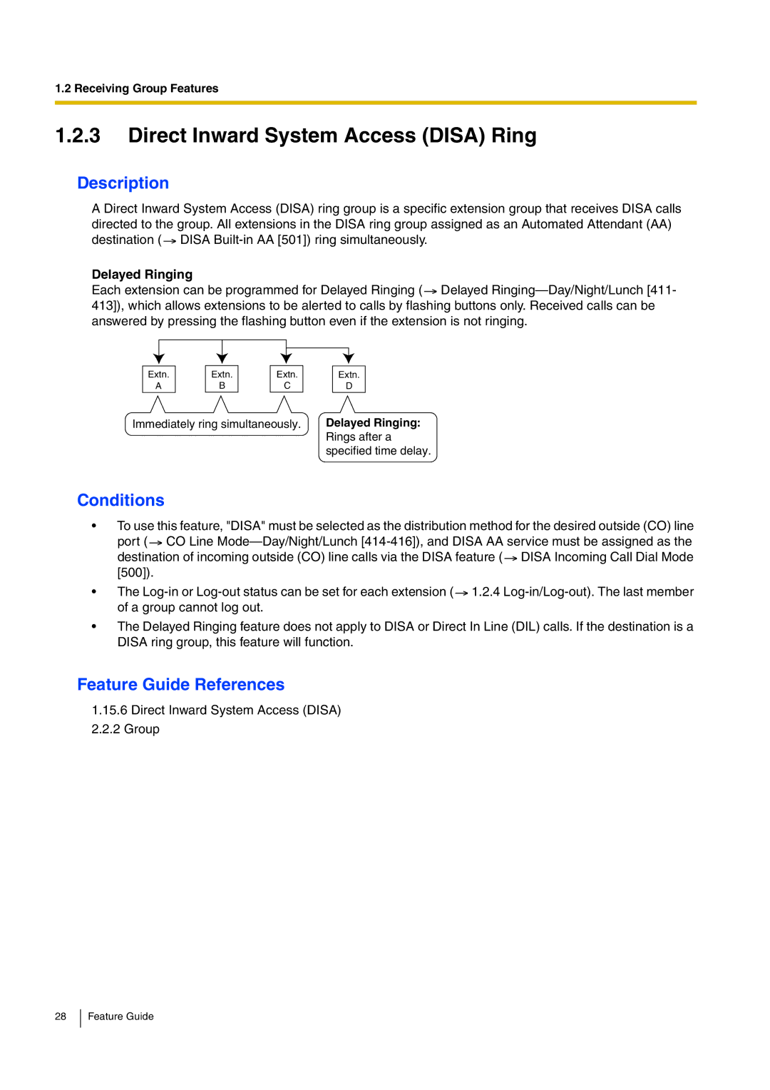 Panasonic kx-tea308 manual Direct Inward System Access Disa Ring, Delayed Ringing 