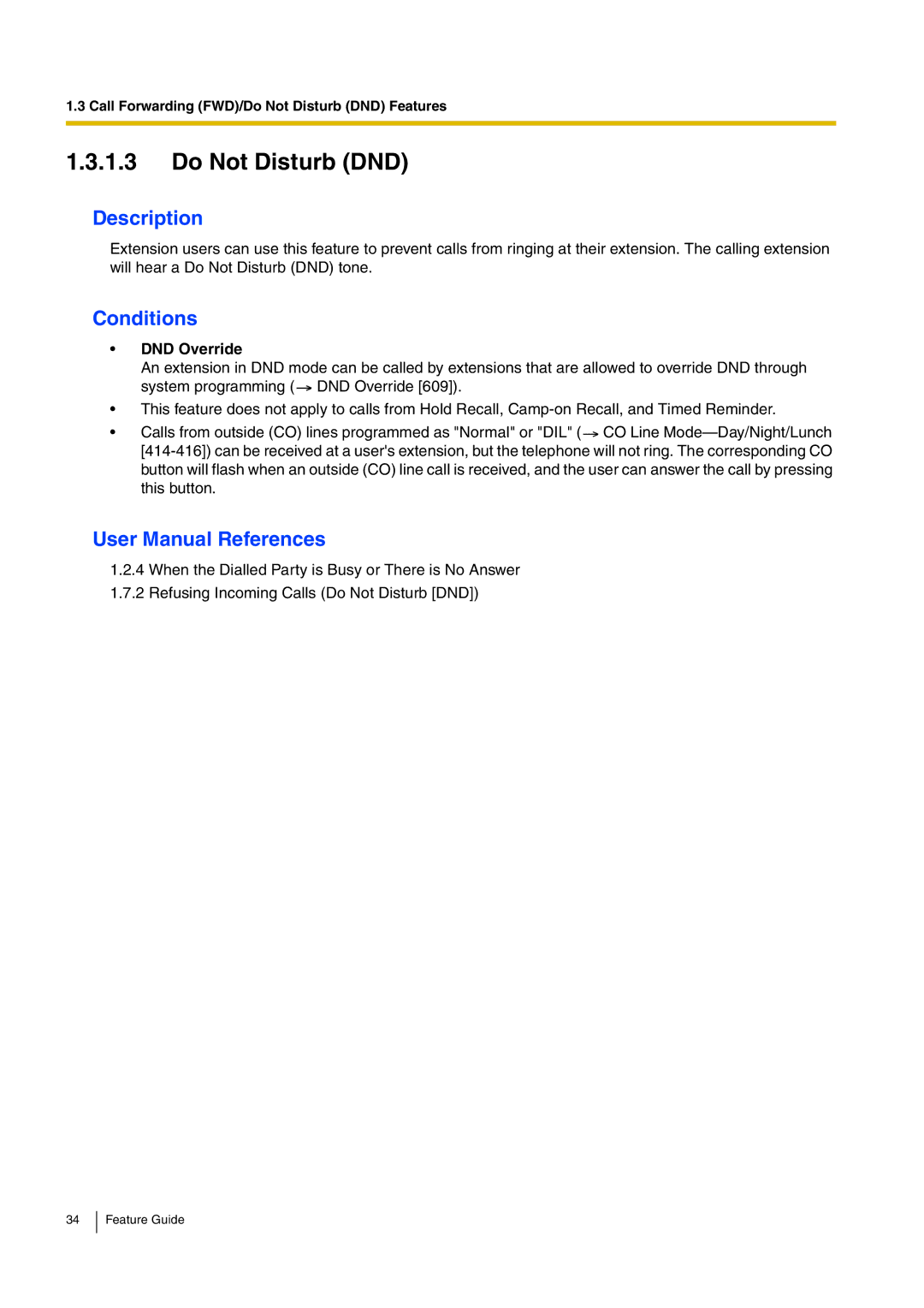 Panasonic kx-tea308 manual Do Not Disturb DND, DND Override 