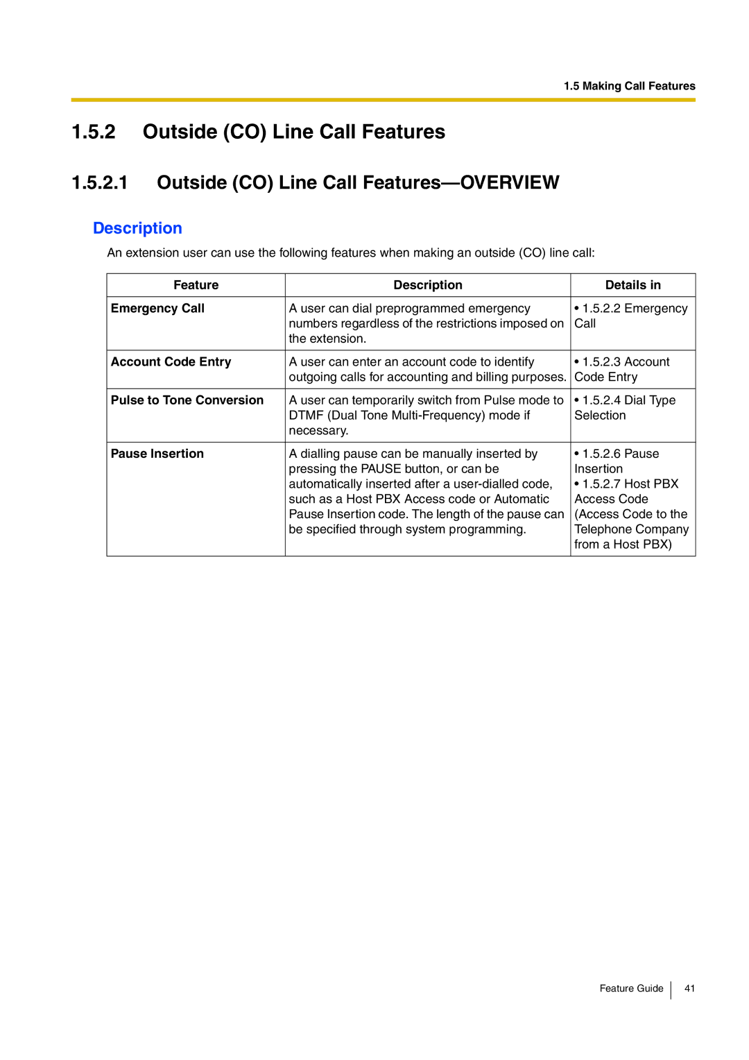 Panasonic kx-tea308 manual Outside CO Line Call Features-OVERVIEW 