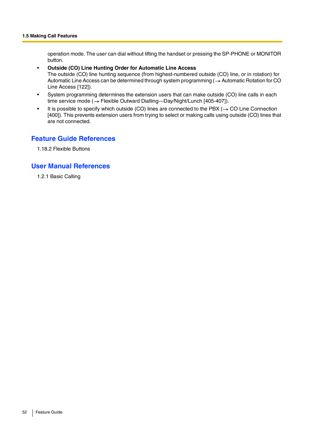 Panasonic kx-tea308 manual Outside CO Line Hunting Order for Automatic Line Access 