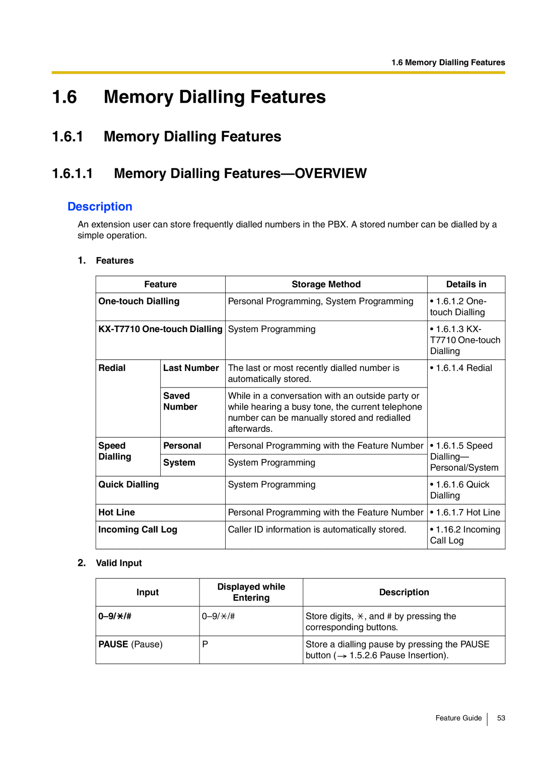 Panasonic kx-tea308 manual Memory Dialling Features-OVERVIEW 