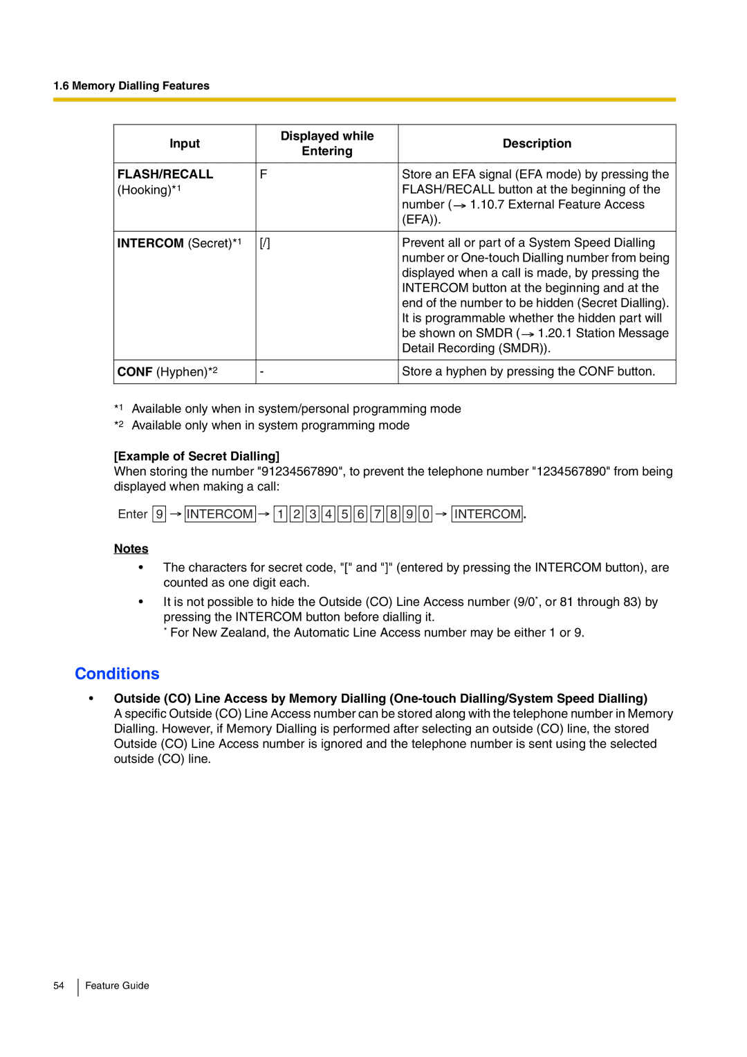 Panasonic kx-tea308 manual Input Displayed while Description Entering, Intercom Secret, Example of Secret Dialling 