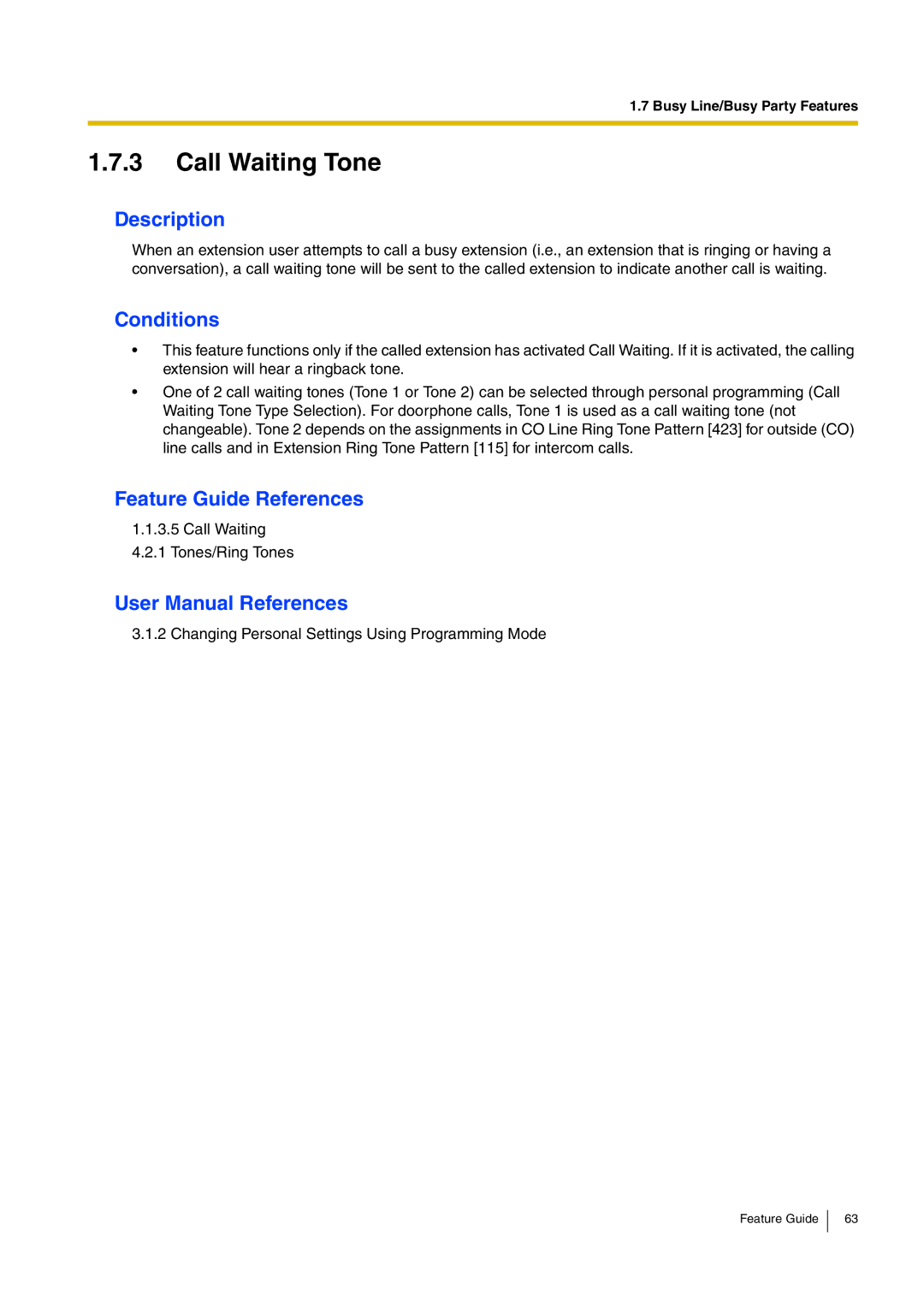 Panasonic kx-tea308 manual Call Waiting Tone 