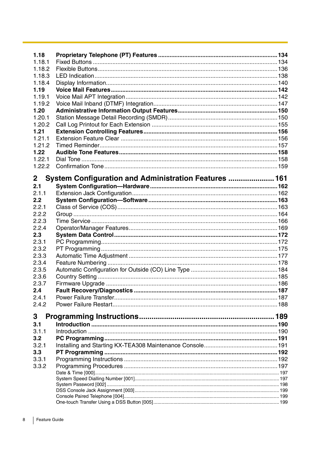 Panasonic kx-tea308 134, 142, 150, 156, 158, 162, 163, 172, 187, Introduction 190, PC Programming 191, PT Programming 192 