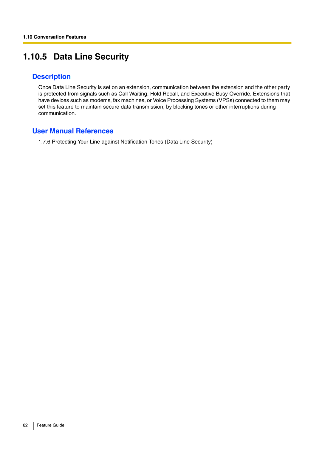 Panasonic kx-tea308 manual Data Line Security 