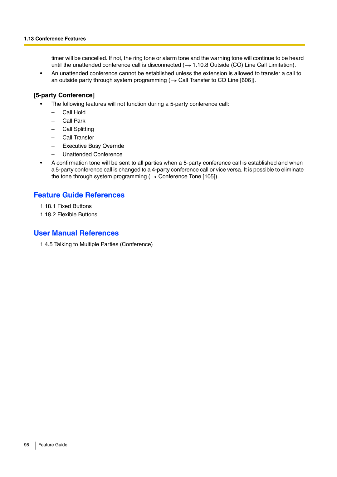 Panasonic kx-tea308 manual Feature Guide References 