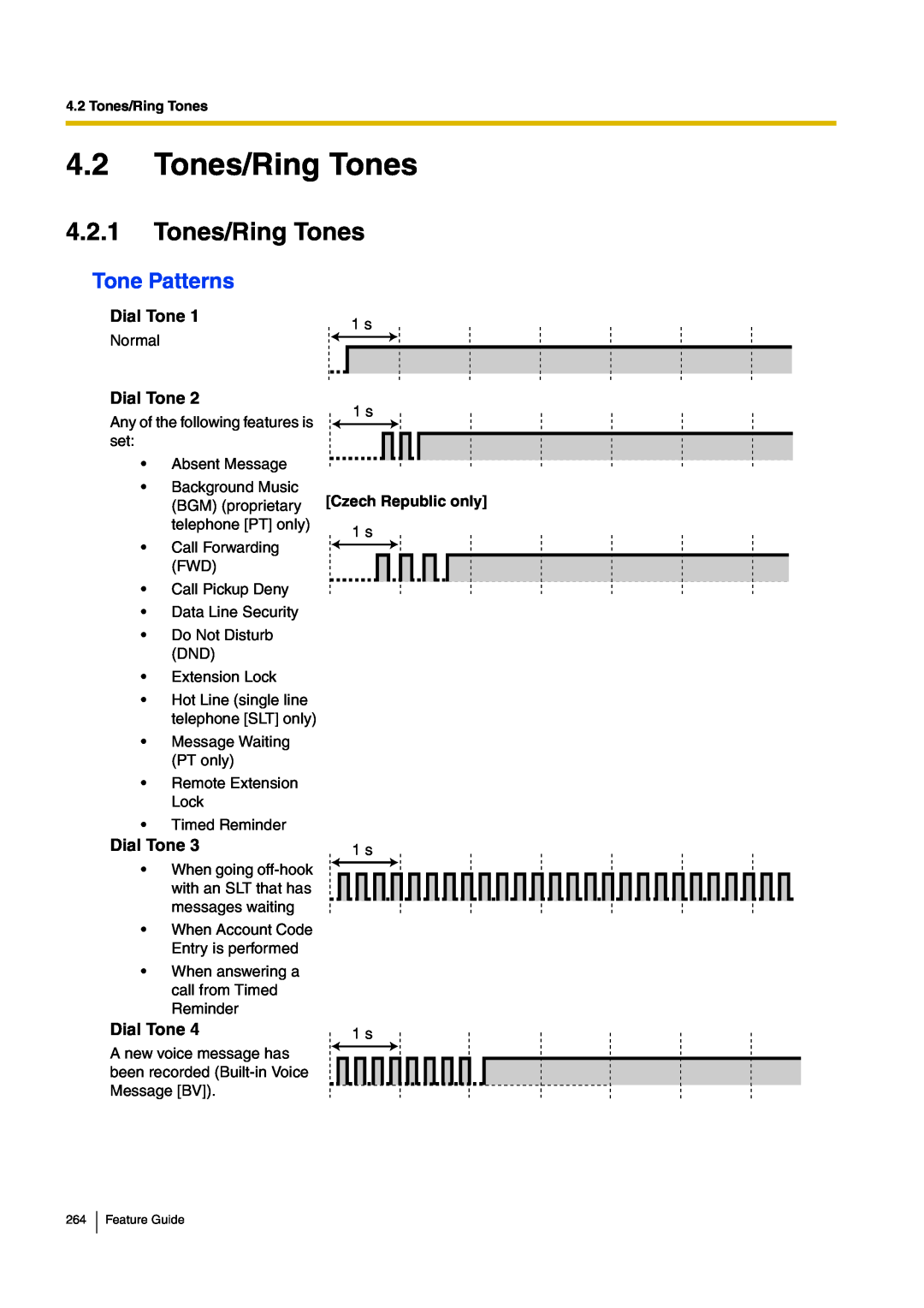 Panasonic kx-tea308 manual 4.2Tones/Ring Tones, 4.2.1Tones/Ring Tones, Tone Patterns, Czech Republic only 