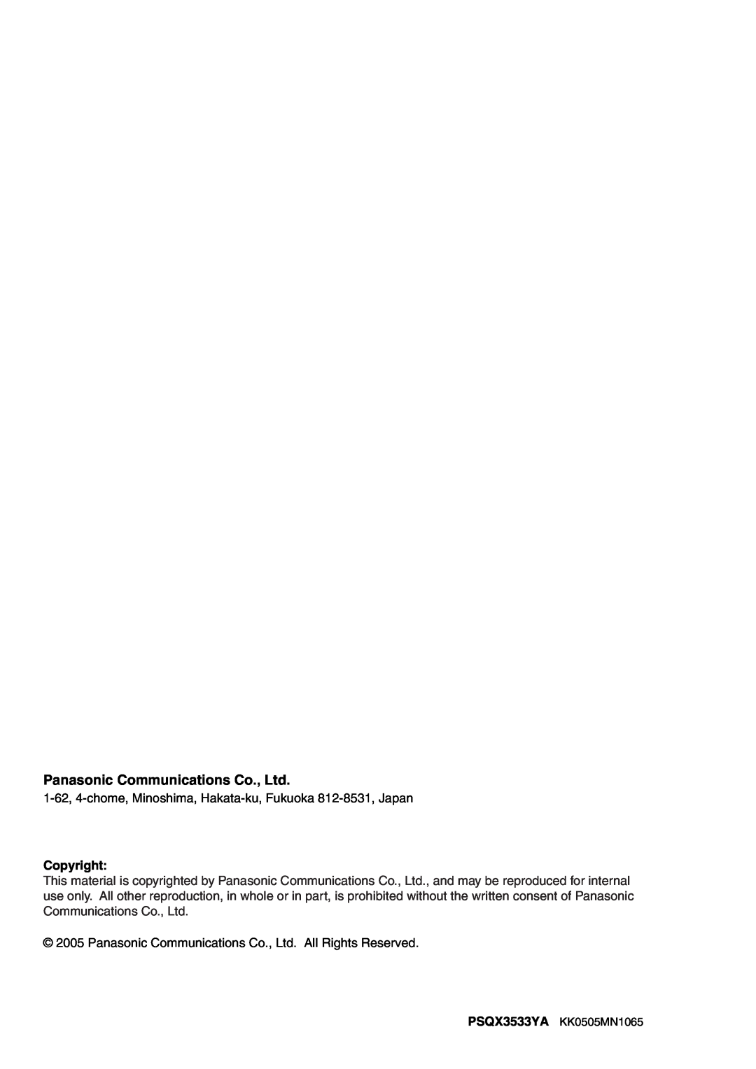 Panasonic kx-tea308 manual Panasonic Communications Co., Ltd, Copyright 