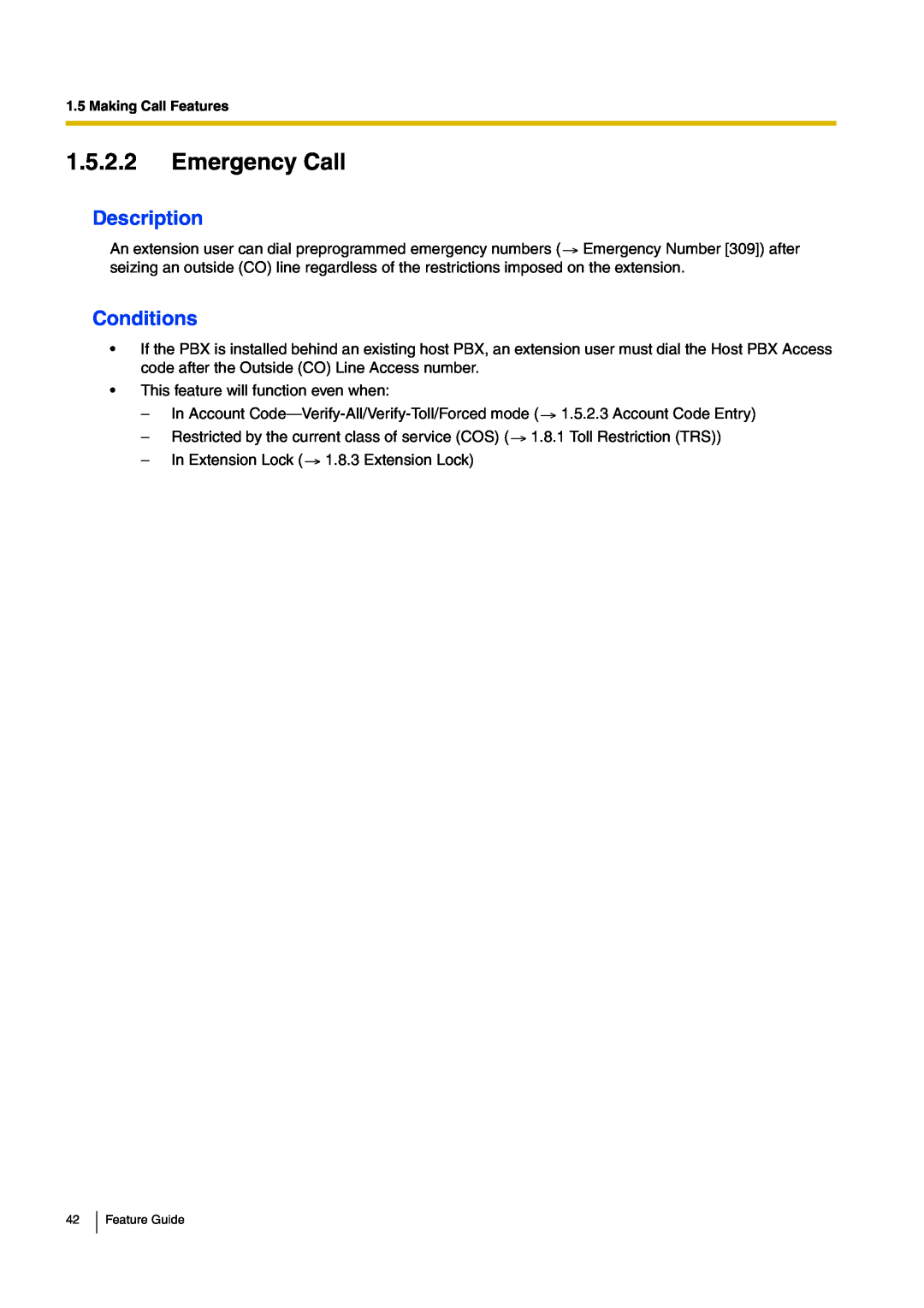 Panasonic kx-tea308 manual 1.5.2.2Emergency Call, Description, Conditions 