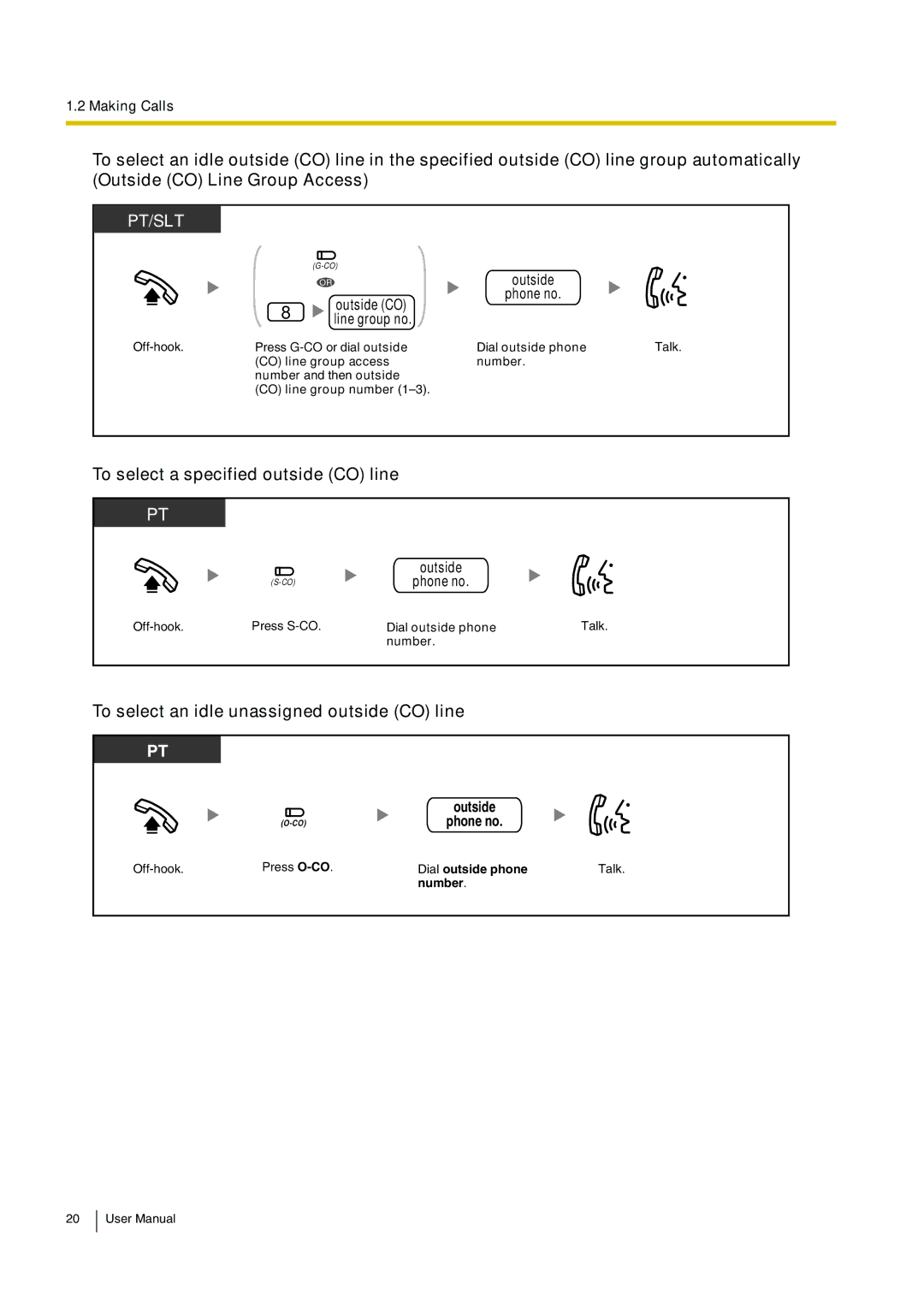 Panasonic KX-TEB308 user manual To select a specified outside CO line, To select an idle unassigned outside CO line 