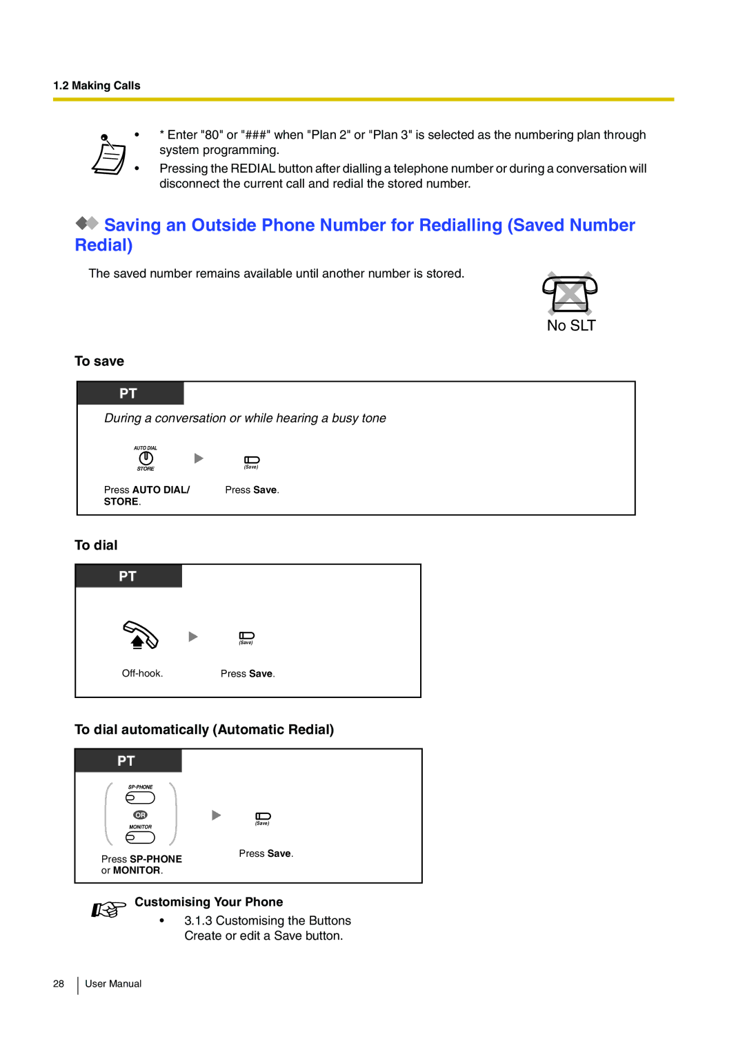 Panasonic KX-TEB308 user manual To save, Customising Your Phone 