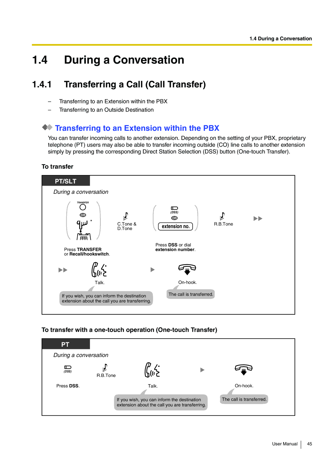 Panasonic KX-TEB308 During a Conversation, Transferring a Call Call Transfer, Transferring to an Extension within the PBX 