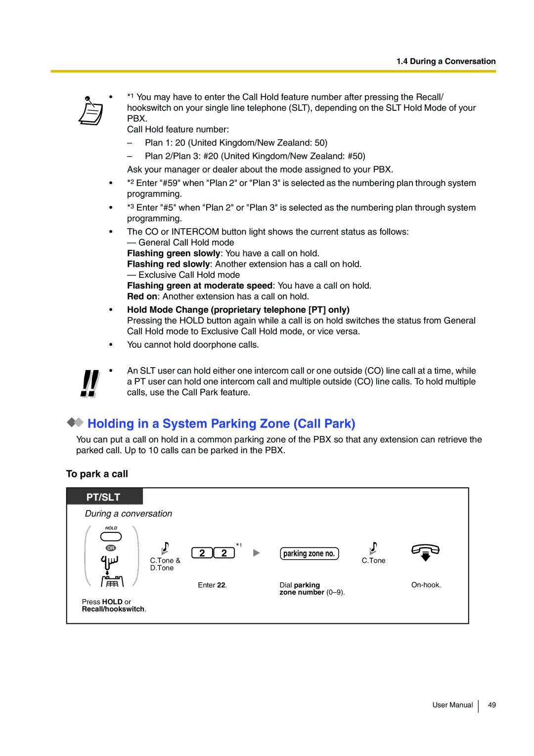 Panasonic KX-TEB308 user manual Holding in a System Parking Zone Call Park, To park a call, Parking zone no 