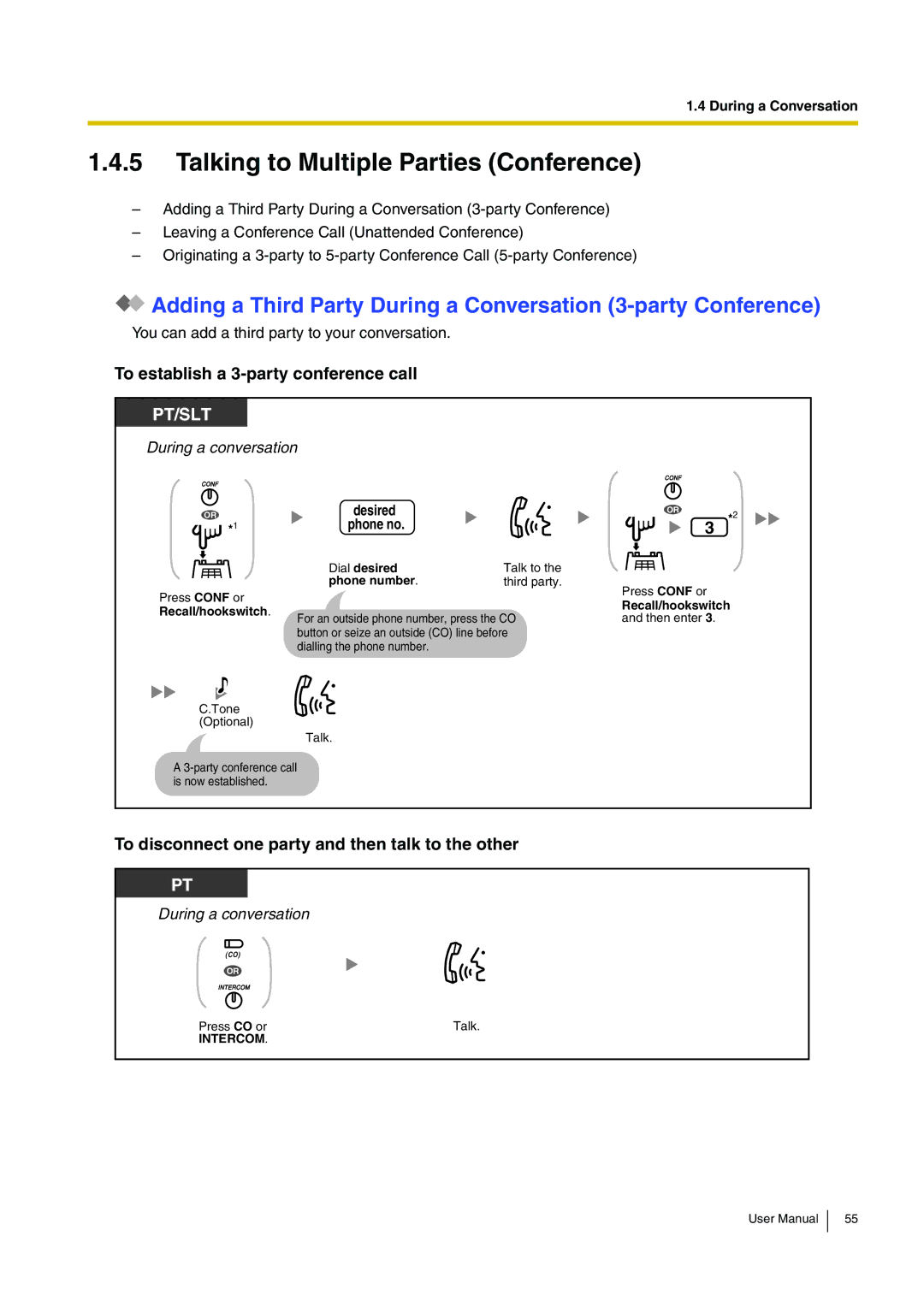 Panasonic KX-TEB308 user manual Talking to Multiple Parties Conference, To establish a 3-party conference call 