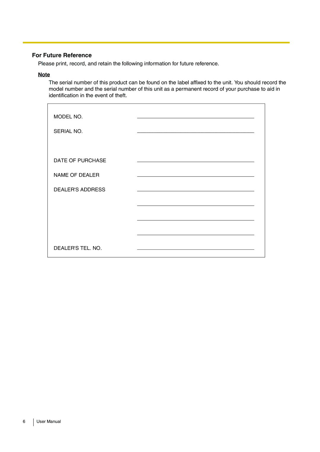 Panasonic KX-TEB308 user manual For Future Reference 