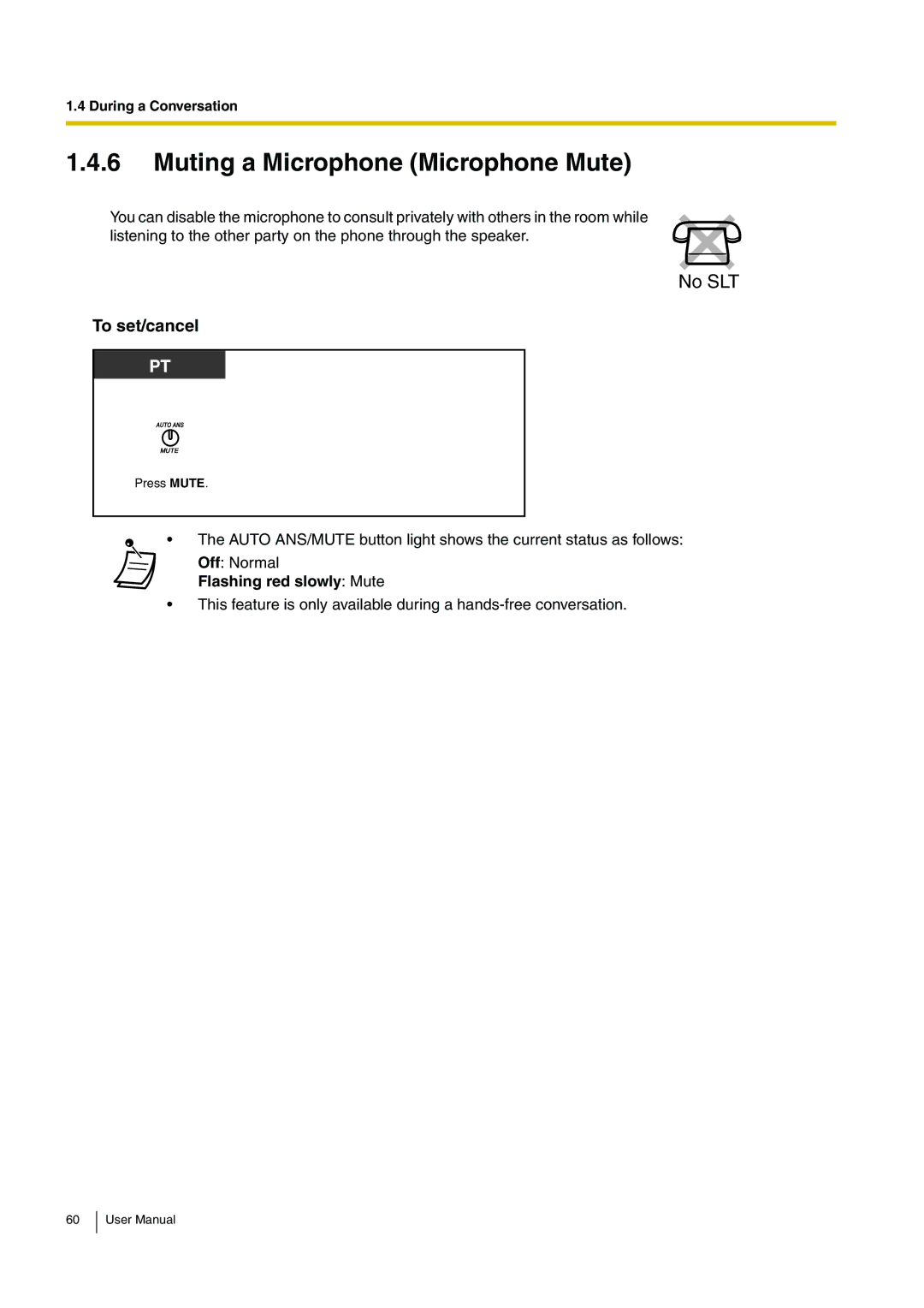 Panasonic KX-TEB308 user manual Muting a Microphone Microphone Mute, Flashing red slowly Mute 