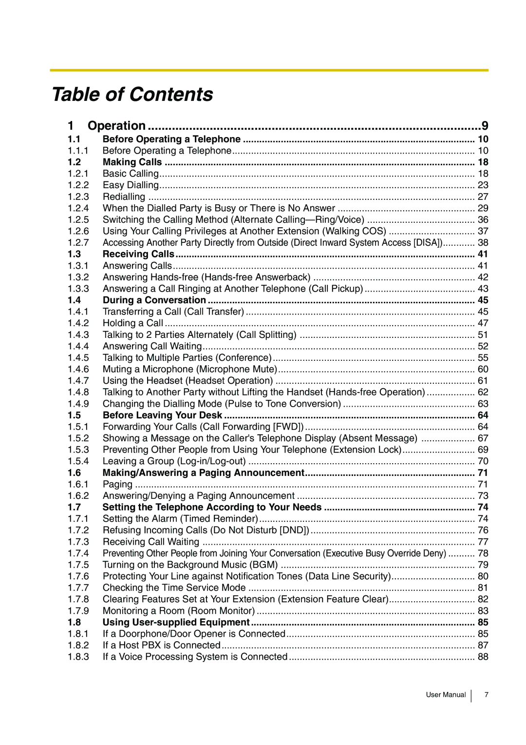 Panasonic KX-TEB308 user manual Table of Contents 