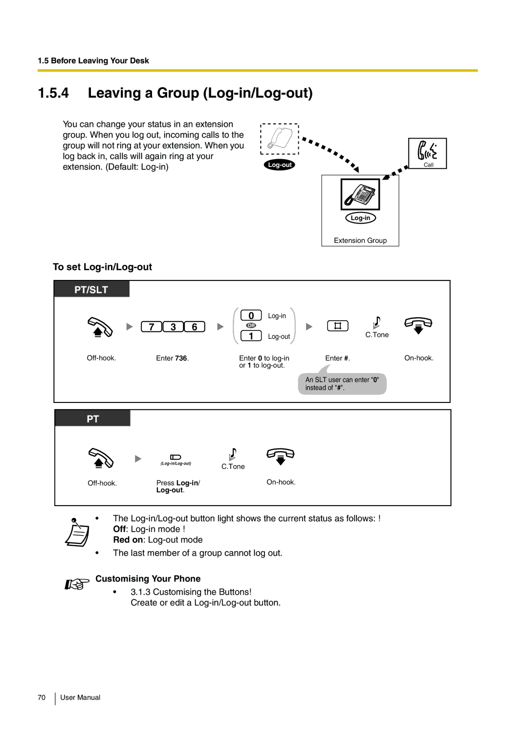 Panasonic KX-TEB308 user manual Leaving a Group Log-in/Log-out, To set Log-in/Log-out 