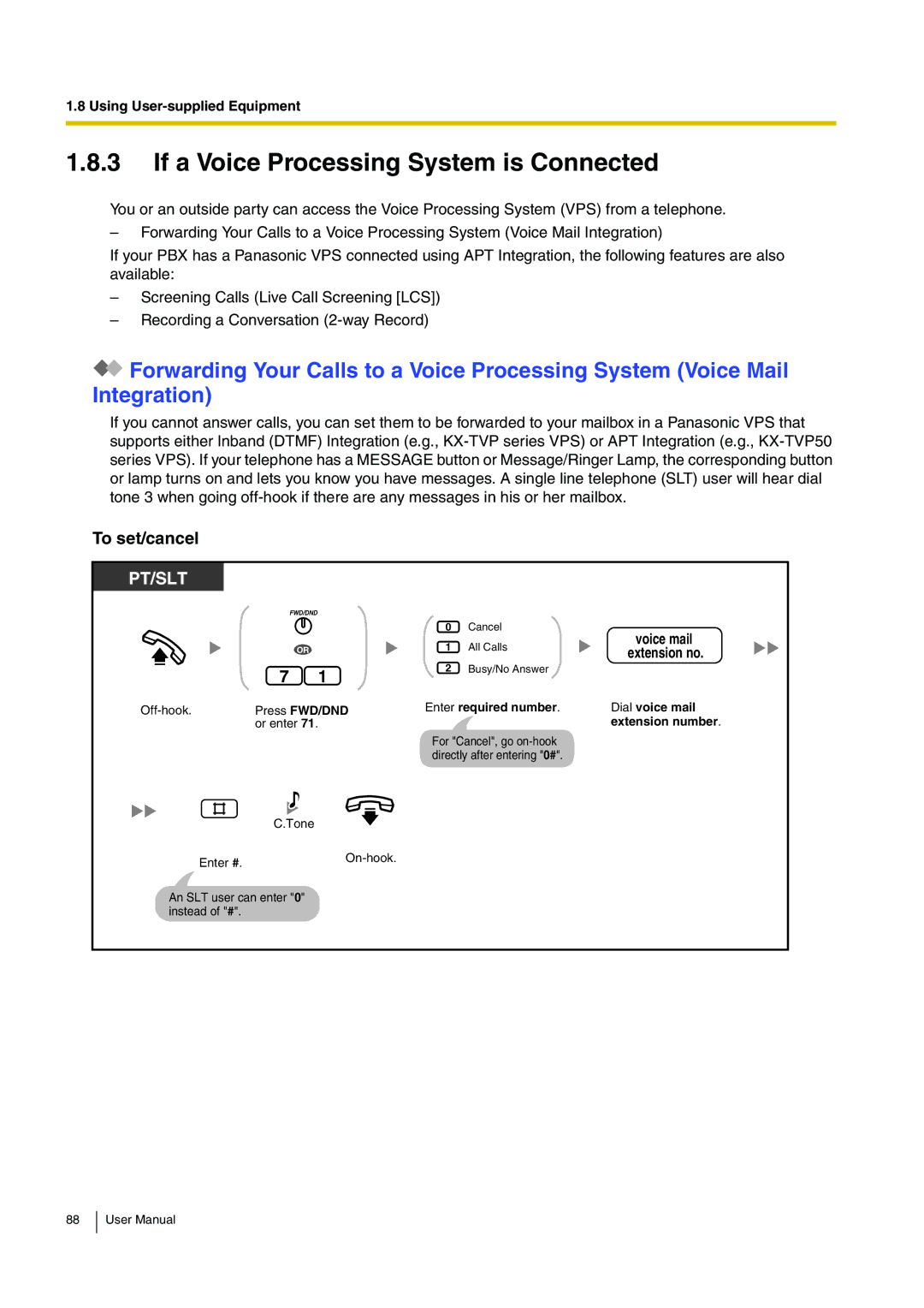 Panasonic KX-TEB308 user manual If a Voice Processing System is Connected, Voice mail 